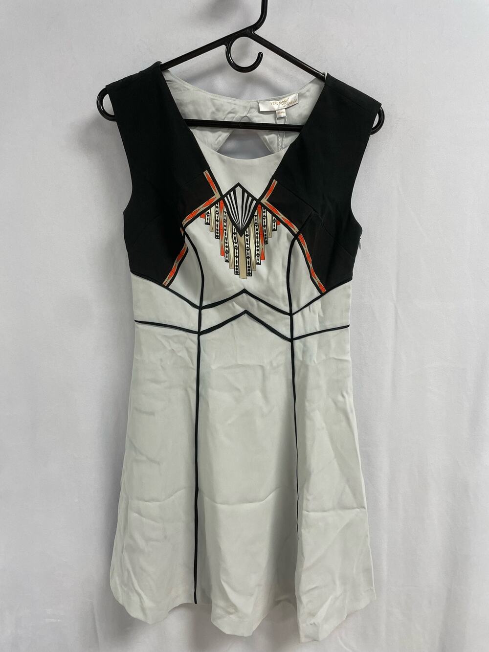 NEW VERO MODA Women Embroidered Fit & Flare Dress XS/84X White Black Sleeveless